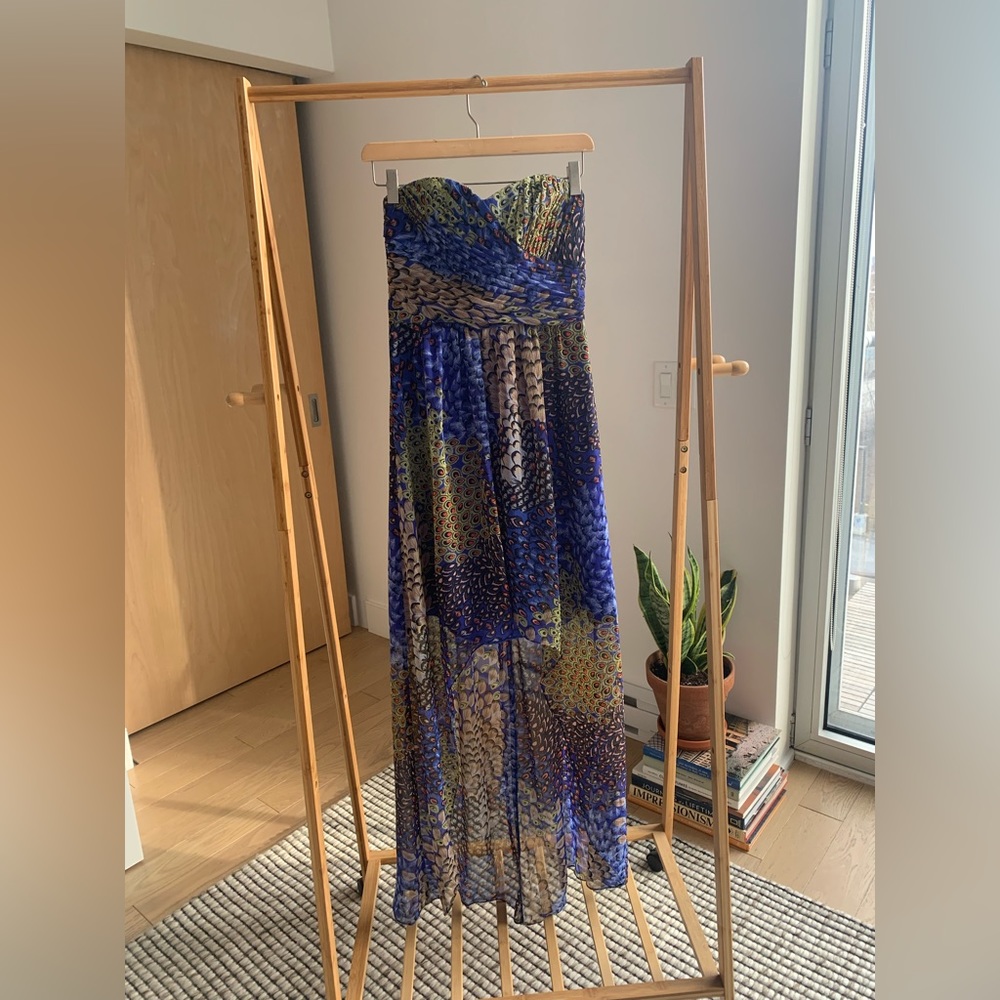 STRAPLESS HIGH LOW BOHO Silky Summer Dress Lined